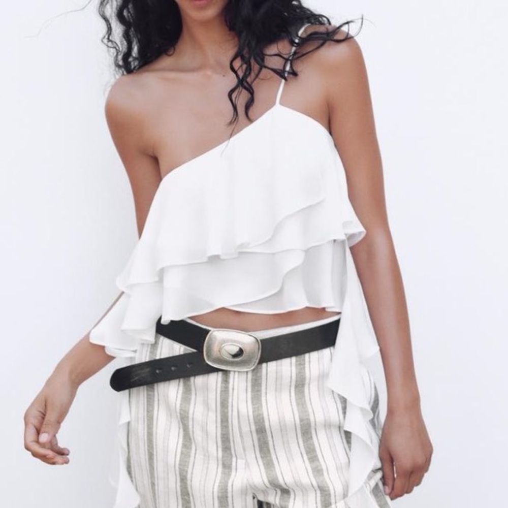 ZARA White Ruffled Asymmetrical Top brand NEW